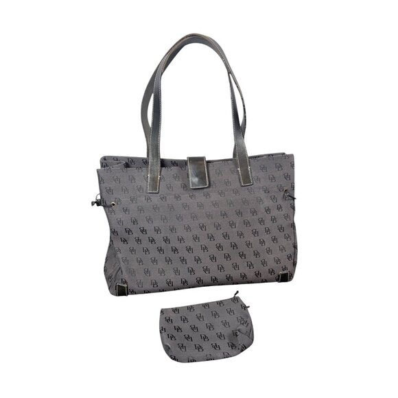 Dooney & Bourke Signature Monogram Canvas Leather Tote w/ Coin Purse Gray Black - Picture 1 of 10